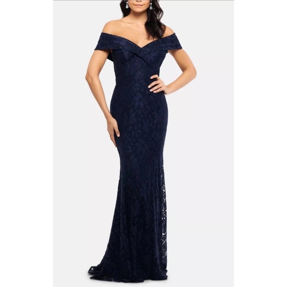 Xscape Women's Lace Off The Shoulder Evening‎ Gown Dress Mother Of the Bride 14P